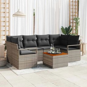 vidaXL Σετ Καναπέ Κήπου με μαξιλάρι 7 pcs Γκρι Πολυ ράταν