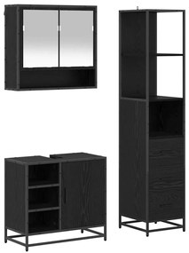 vidaXL Σετ Επίπλων Μπάνιου με ράφι 3 pcs Μαύρη Οξυά Επεξεργασμένο ξύλο