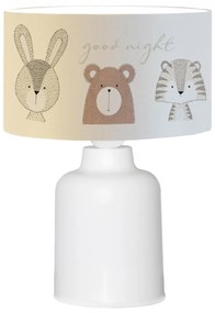 Kids Table Lamp Fabric White Cute Animals Design Φ24x32cm 24x24x32 εκ.