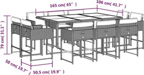 vidaXL Σετ Τραπεζαρίας Κήπου 11 Τεμαχίων Γκρι Συνθ. Ρατάν με Μαξιλάρια