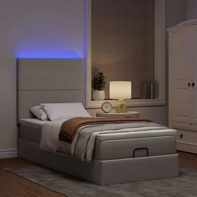vidaXL Οθωμανικό κρεβάτι με στρώμα &amp; LEDs Taupe 90x200 cm ύφασμα