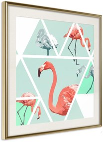 Αφίσα - Tropical Mosaic with Flamingos (Square) - 50x50 - Χρυσό - Με πασπαρτού