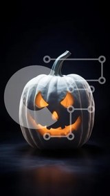 Intra Συλλεκτικό Ξύλινο Παζλ Plywood  4mm - Αναμμένη λευκή κολοκύθα για αποκριάτικη διακόσμηση Σε Ξύλινο Κουτί - Διαστάσεις Puzzle: 10x10 cm – 25 κομμάτια