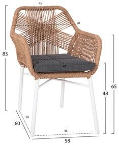 ΠΟΛΥΘΡΟΝΑ TOPIN HM6048.01 ΑΛΟΥΜΙΝΙΟ ΛΕΥΚΟ-P.E. RATTAN ΑΝΟΙΧΤΟ ΚΑΦΕ-ΜΑΞΙΛΑΡΙ ΓΚΡΙ 58x60x83Υ εκ (1 Τεμμάχια)