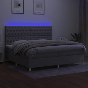 Κρεβάτι Boxspring με Στρώμα &amp; LED Αν.Γκρι 200x200εκ. Υφασμάτινο - Γκρι