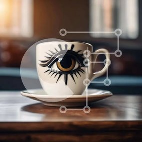 Σετ των 2 Intra Συλλεκτικό Ξύλινο Παζλ Plywood  4mm - Φλιτζάνι καφέ και πιατάκι με σχέδιο ματιών Σε Ξύλινο Κουτί - Διαστάσεις: 10x10 cm – 25 κομμάτια