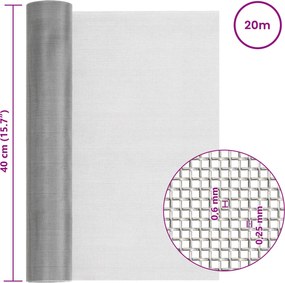 vidaXL Πλέγμα Οθόνης 30 mesh 40 x 2000 εκ Ανοξείδωτο Ατσάλι 201 Ασημί