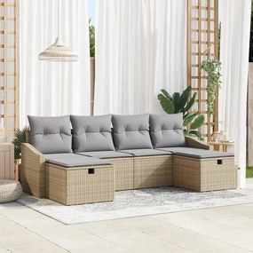 vidaXL Σετ Καναπέ Κήπου με μαξιλάρι 6 pcs Μπεζ Πολυ ράταν