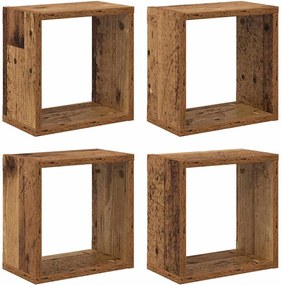 vidaXL Ράφια Τοίχου με ράφι 4 pcs Παλιό ξύλο Επεξεργασμένο ξύλο