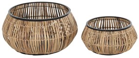 Σετ από Γλάστρες DKD Home Decor Μαύρο Φυσικό Μέταλλο ρατάν Τετράγωνο Bali 50 x 50 x 25,4 cm (x2)