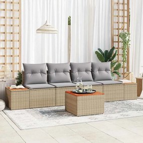vidaXL Σετ Καναπέ Κήπου με μαξιλάρι 5 pcs Μπεζ Πολυ ράταν