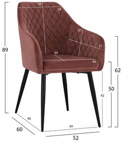 Καρέκλα-Πολυθρόνα CHARLES Βελούδο Σάπιο μήλο 52x60x89Υεκ. 2αδα 52x60x89 εκ.