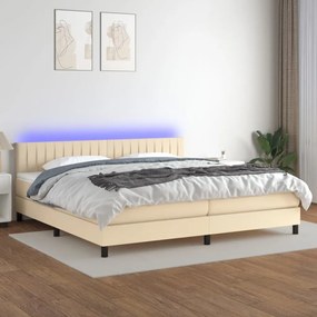 3133346 vidaXL Κρεβάτι Boxspring με Στρώμα &amp; LED Κρεμ 200x200 εκ. Υφασμάτινο Κρεμ, 1 Τεμάχιο