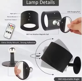 SE LED 4 MIZU BLACK WALL BATTERY LED LAMP RECHARCHEABLE 8x4,5cm 3,5w 2000mah 3CCT CHARGING TIME