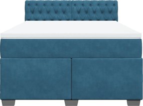 vidaXL Κρεβάτι Boxspring με Στρώμα Μπλε 160x200 εκ. Βελούδινο