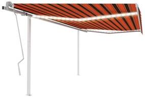 vidaXL Τέντα Συρόμενη Χειροκίνητη με LED Πορτοκαλί / Καφέ 4x3,5 μ.