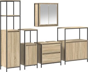 vidaXL Σετ Επίπλων Μπάνιου με ράφι 5 pcs Μπεζ Επεξεργασμένο ξύλο
