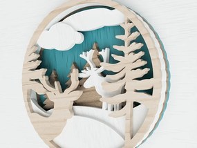 Σετ των 3 Intra απο ξύλο plywood 3mm-4mm πάχος Χριστουγεννιάτικο ελάφι στο δάσος στολίδι τρισδιάστατη Δίασταση 100x100 cm INTRAFABR-49528541