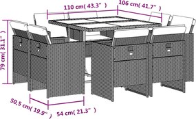 vidaXL Σετ Τραπεζαρίας Κήπου 9τεμ. Μικτό Μπεζ Συνθ. Ρατάν με Μαξιλάρια