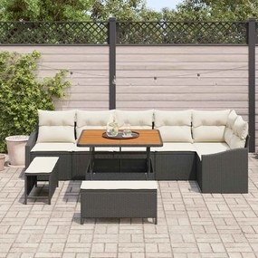 vidaXL Σετ Καναπέ Κήπου με μαξιλάρι 9 pcs Μαύρο Πολυ ράταν
