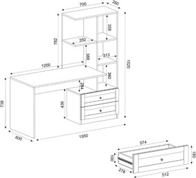 Γραφείο εργασίας Mantra Megapap χρώμα λευκό 150x60x152εκ.