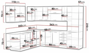 Σετ κουζίνας Upa 100, 253cm, 286 kg, Γωνιακός, Ινοσανίδες μέσης πυκνότητας, Πλαστικοποιημένη μοριοσανίδα | Epipla1.gr