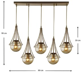 Φωτιστικό οροφής Chavi Megapap E27 μεταλλικό πεντάφωτο χρώμα χρυσό 80x10x90εκ.