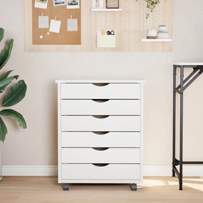 vidaXL Ντουλάπι Κυλιόμενο με Συρτάρια MOSS Λευκό από Μασίφ Ξύλο Πεύκου