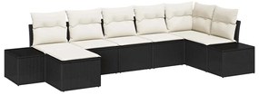 vidaXL Σετ Καναπέ Κήπου με μαξιλάρι 7 pcs Μαύρο Πολυ ράταν