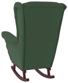 Κουνιστή Πολυθρόνα Σκ. Πράσινο Βελούδο &amp; Πόδια Καουτσούκ/Ξύλο - Πράσινο