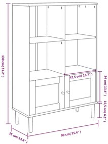 Βιβλιοθήκη SENJA Λευκή/Όψη Ρατάν 90x35x130 εκ Μασίφ Ξύλο Πεύκου - Λευκό