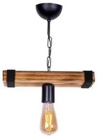 GLISTER 201-0001 Vintage Κρεμαστό Φωτιστικό Ράγα Μονόφωτο 1 x E27 IP20 Μπεζ Ξύλο με Μαύρο Σχοινί-Μ30 x Π10 x Υ60cm Globostar-201 201-0001