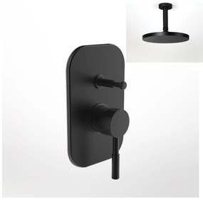 La Torre New Tech Black Matt 12050R-400 Μίκτης Εντοιχισμού 2 Εξόδων με Εκτροπέα+Ανακλινόμενη Κεφαλή Round Ø20εκ+Μπράτσο Οροφής