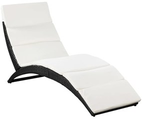 vidaXL Ξαπλώστρα Πτυσσόμενη Μαύρη από Συνθετικό Ρατάν με Μαξιλάρι