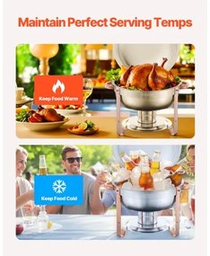 VEVOR 5 Qt 4 Pack Round Chafing Dish Buffet Set Full-Size Pan Stainless Steel