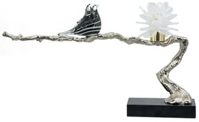 Artekko Branch Διακοσμητικό Κηροπήγιο με Σεληνίτη σε Ασημί Μεταλλικό Κλάδί με Μαρμάρινη Βάση (62.2x12.7x25.4)cm Artekko 77737-DS