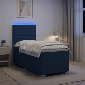 vidaXL Κρεβάτι box spring με στρώμα Μπλε 90 x 200 cm Ύφασμα
