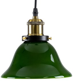 GloboStar® LIBRARY 00768 Vintage Κρεμαστό Φωτιστικό Οροφής Μονόφωτο 1 x E27 Πράσινο Γυάλινο Καμπάνα με Χρυσό Ντουί Φ18 x Υ18cm