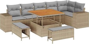 vidaXL Σετ Καναπέ Κήπου 9 pcs Μπεζ συνθετικό ρατάν
