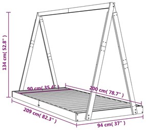 Πλαίσιο Παιδικού Κρεβατιού Μαύρο 90x200 εκ. Μασίφ Ξύλο Πεύκου - Μαύρο