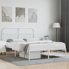 Πλαίσιο Κρεβατιού με Κεφαλάρι Λευκό 140 x 200 εκ. Μεταλλικό