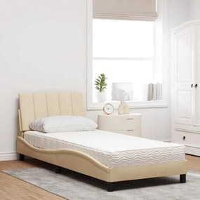 vidaXL Κρεβάτι με Στρώμα Hanko Κρεμ 90x200 εκ.Υφασμάτινο