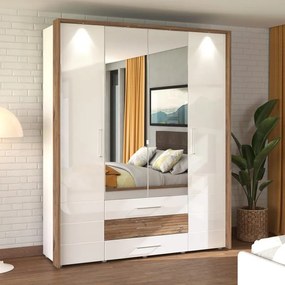 Ντουλάπα Masilia 4K3F2O Λευκό - Flagstaff - Λευκό Γυαλιστερό 179x56,5x226,5 εκ. 179x56.5x226.5 εκ.