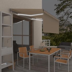 vidaXL Τέντα Αυτόματη με Σκίαστρο/LED/Αισθ. Ανέμου Κρεμ 3 x 2,5 μ.