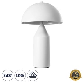 GloboStar® URANUS-S 61450 Μοντέρνο Επιτραπέζιο Φωτιστικό Πορτατίφ Δίφωτο 2 x E27 AC220-240V IP20 - Φ25 x Υ39cm - Λευκό Μεταλλικό Καμπάνα με Διακόπτη On/Off - 5 Years Warranty