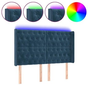 Κεφαλάρι Κρεβατιού LED Σκούρο Μπλε 163x16x118/128 εκ. Βελούδινο - Μπλε