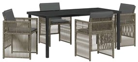 vidaXL Σετ Κηπουρικής 5 Τεμαχίων με Γκρι Μαξιλάρια - Πολυ Rattan