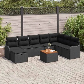vidaXL Σετ Καναπέ Κήπου με μαξιλάρι 9 pcs Μαύρο Πολυ ράταν
