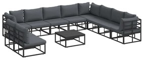 vidaXL Σετ Καναπέ Κήπου με μαξιλάρι 11 pcs Μαύρο Αλουμίνιο