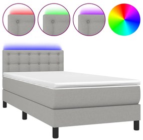 vidaXL Κρεβάτι Boxspring με Στρώμα & LED Αν.Γκρι 100x200 εκ Υφασμάτινο